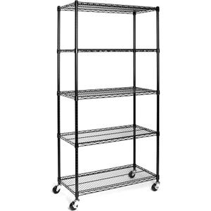 Seville Classics UltraDurable Heavy Duty NSF Solid Steel Wire Rack Storage Unit, Organizer for Garage, Warehouse, Office, Restaurant, Classroom, Kitchen, Black, 5-Tier Shelving, 36" W x 18" D