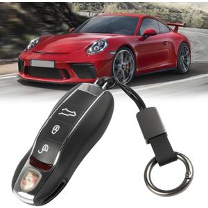 Jaronx Compatible with Porsche Key Fob Cover,Leather Key Fob Shell Cover Compatible with Porsche Cayenne Panamera Macan Cayman 911 Accessories (A Model-Black)