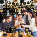 45th Birthday Decorations for Women Men, 18PCS Black Gold Back in 1981 Banner Decorations, Bday Backdrop, 45 Year Old Banner for Her Him, Birthday Card, 6 Paper Poms 9 Honeycomb Balls