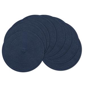 SHACOS Round Placemats Set of 8 Washable 15 inch Round Table Mats Cotton Polyester Woven Braided Place Mats for Dining Table, Navy