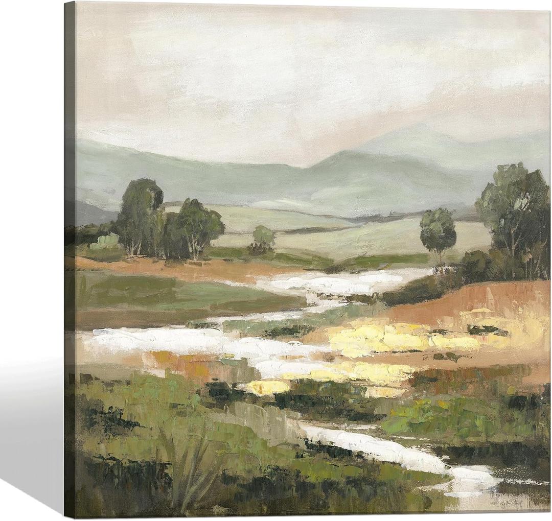 Wall Art Canvas Landscape Picture: Nature Wilderness Scenery Painting Decor Natural Scene Print Vintage River Country Scenic Artwork for Living Room Home Office Decoration 24 x 24 Inch