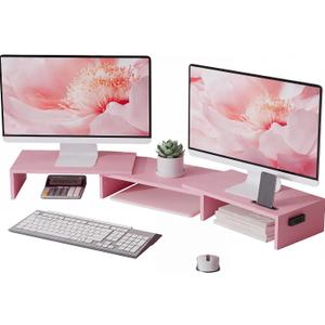 Ergonomic Wooden Desktop Organizer with Smartphone Holder, Computer Monitor Stand for PC, Laptop,Printer and Large Storage