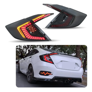 LED Tail Lights Replacement for 2016-2021 Honda Civic 10th Gen, Start Up Dynamic Animation Rear Lamps Assembly with DRL (1 Pair) (Smoked lens)