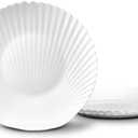 12 inch Large Dinner Plate Set of 4, Lightweight Seashell Shaped Opal Glass Serving Platters White for Charcuterie, Dessert, Fruit Appetizer, Dishwasher and Microwave Safe