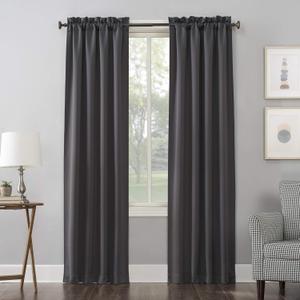 Sun Zero Easton Energy Saving Blackout Rod Pocket Curtain Panel, 40" x 63", Charcoal Gray
