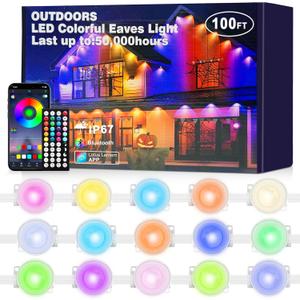 JZVGEN Permanent Outdoor Light for House,100ft RGB Outdoor Light with 50 LED Lights,IP67 Waterproof, with Remote Control for All Holiday Decor Decorations Lights