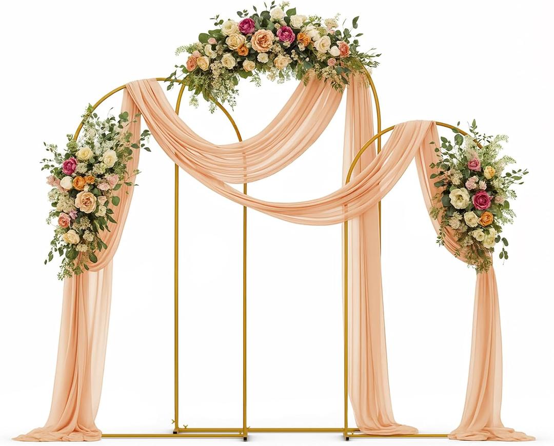3 Pack Wedding Arch Backdrop Stand, (6FT, 4.9FT, 3.9FT) Gold Balloon Arch Stand, Set of 3 Metal Arched Frame Decoration for Wedding, Birthday, Baby Shower, Party
