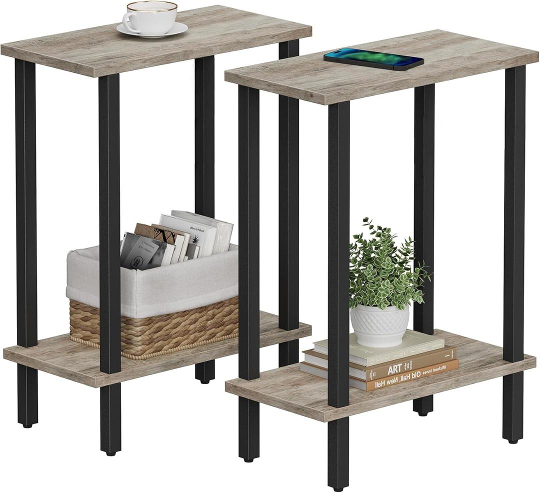 TUTOTAK Small Side Table, Narrow End Table, Set of 2, Skinny Sofa Table, Slim Nightstand, Couch Table, Living Room, Bed Room, Greige TB01BG0622 (2-Tier7.9"D x 15.8"W x 22.5"H)