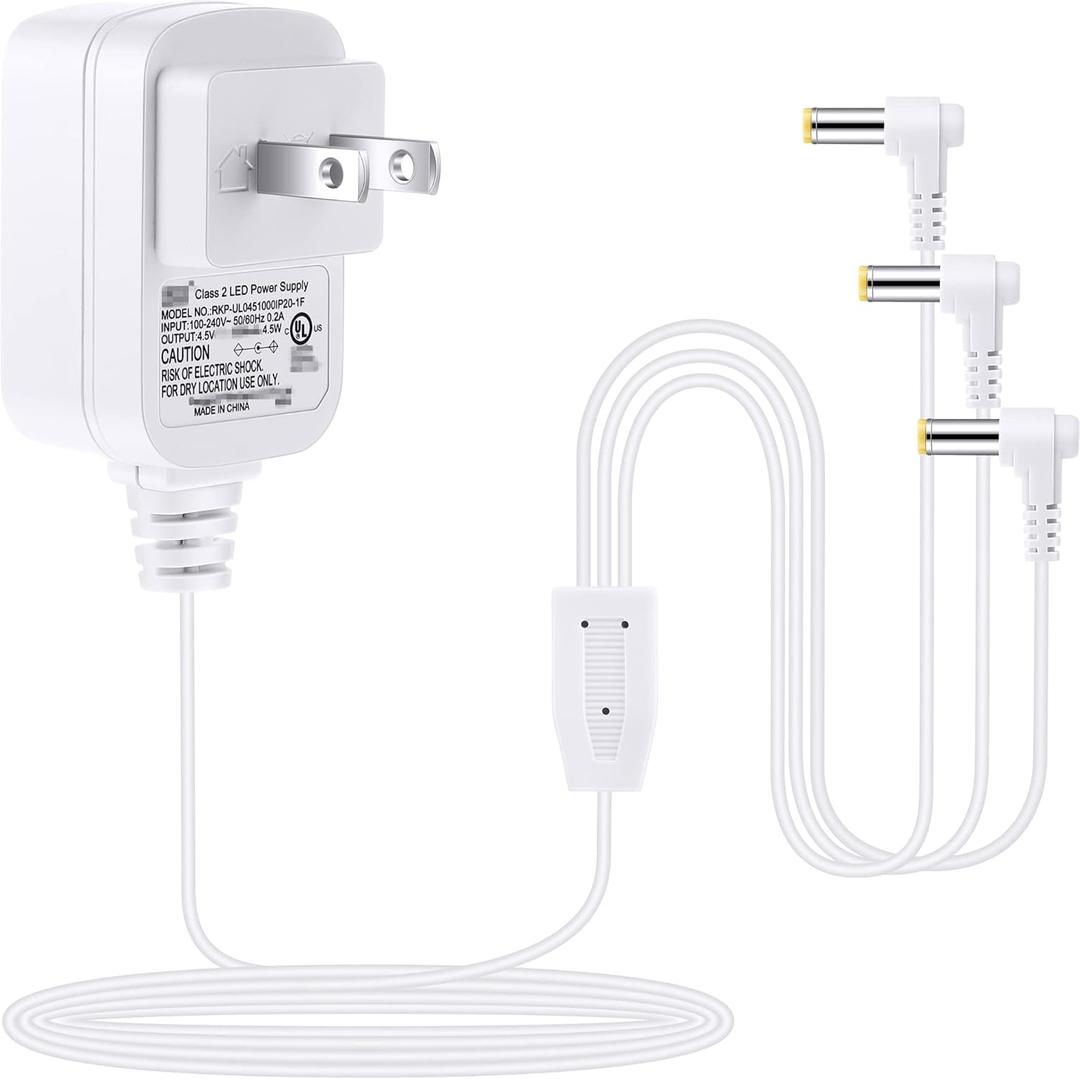 Sumind AC/DC Adapter Compatible with Lemax Lighted Accessory # 74254 94563 94565 94566 94527 94564, 4.5V 3 Output Power Adapter for Xmas Village Halloween Spooky Power Supply Charger (1 Pcs,White)