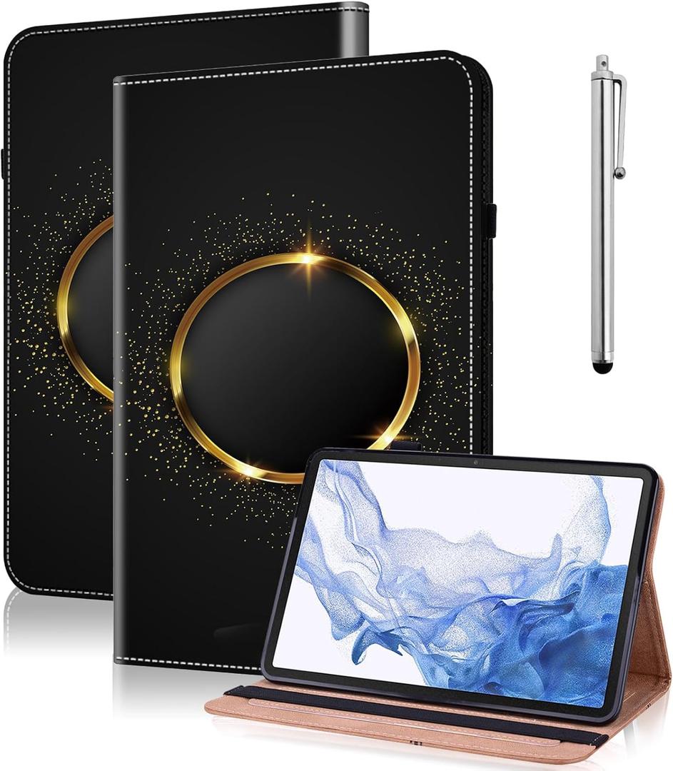 Case for Samsung Galaxy Tab A7 10.4" 2022/2020 (SM-T500/T503/T505/T507),PU Leather Folio Flip Stand Wallet Case with Elastic Band for Galaxy Tab A7 10.4" - Gold Hoop