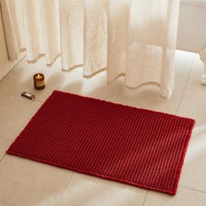 Waffle Bath Mat, Boho Bathroom Rugs Non Slip Washable Super Absorbent Quick Dry Bath Mat Farmhouse Bathroom Decor, 36"x24" Burgundy
