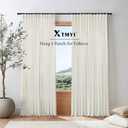 Linen Cotton Farmhouse Curtains for Living Room, Cream Off White Natural Fabric Semi Sheer Curtains 84 Inches Long, Neutral Ivory Boho Pleated Bedroom Bay Window Curtain Drapes 84 Length 2 Panels Set