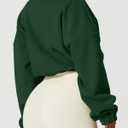 QINSEN Women's Full Zip Fleece Short Jacket Warm Winter Long Sleeve Stand Collar Sherpa Crop Coat Forest Green S