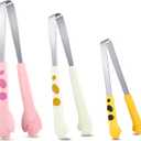 3 Pcs Cat Paw Tongs Kawaii Food Stainless Steel Kitchen Tongs Cute Kitchen Accessories Gift for Cooking Toast, Bagels Barbecue and More, 3 Size(Yellow, Pink, White)