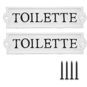 JUXYES Pack of 2 Cast Iron Bathroom Wall Plaque Toilette Sign with Screws, Heavy Duty Metal Bathroom Signage Wall Decor, Decorative Restroom Toilet Sign for Home, Office, Store or Restaurant