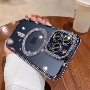 LXK Magnetic Case for iPhone 17 Pro 6.3" [Compatible with MagSafe] Military-Grade Protection, Clear Cute Glitter Bling Cover Sparkle Diamond Camera Protection Case for 17 ProMax Women Girls, Blue