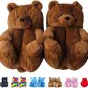 LELEBEAR Teddy Bear Slippers, Plush Animal Slippers Winter Warm Shoes (One Size, Dark Brown)