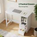 woodtalks Modern Small White Desk with Drawers - 39.3" Wood Desk for Home Office & Study | Makeup White Vanity Desk | Small Computer Desk & Desk for Bedroom, 39.3" x 17.72" x 30"