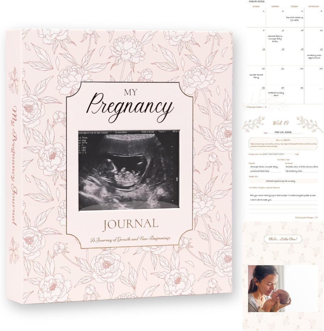 Pregnancy Journal & Memory Book for First-Time Moms | Personalized Cover, 12 Monthly Calendars, Weekly Pregnancy Tracker, Milestone Pages, Keepsake Pocket, Giftable Keepsake