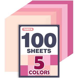 100 Sheets 8.5" x 11" Colored Cardstock, 5 Assorted Pink Shades of 180GSM/65LB Construction Paper, Pink Cardstock Printer paper for Card Making, DIY Crafts, School Supplies, Party Decorations