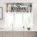 Riyidecor Farmhouse Valance Kitchen Curtains Rustic Teal Wooden Board Country Fork and Spoon Retro Vintage Wood Rod Pocket Funny Quotes Bedroom Living Room Treatment Fabric 1 Panel 52Wx18H Inch