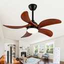 36-Inch Wood Ceiling Fans with Lights, Remote Control, Dimmable 5-Blade Propeller, Modern Quiet Small Ceiling Fans for Indoor/Outdoor, Bedroom, Living Room, Office, Farmhouse (Dark Walnut)