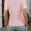 Women's Mesh Lace Top Sheer Short Sleeve T Shirt Mock Neck Summer Blouses (Pink, S)