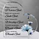 Yulejo Bible Verses Decor Christian Gift for Woman Cna Week Gift Inspirational Quotes Blue Flower Prayer Room Decor Happy Moment Praise God Acrylic Hearts for Home Office Table Shelf