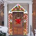 3 Pcs Christmas Gingerbread Door Decorations Set  Merry Christmas Porch Banners with Candy House Design, Polyester Xmas Door Covers for Classroom, Home, Party, Outdoor Holiday Decor