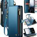 Defencase for Galaxy S25 Plus/S25+ Case Wallet with RFID Blocking Card Holder for Women Men, Elegant Leather Magnetic Snap Flip Strap Zipper Wallet Phone Cases for Samsung Galaxy S25 Plus 6.7", Blue