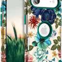 Hocase Heavy Duty Case for iPhone Air 6.5"", Teal Flowers | Shockproof Protection Soft Silicone Rubber+Hard Plastic Bumpers Hybrid Protective Case for Women & Girls