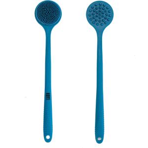 Bendable Long Handled Silicone Body Brush & Hair Scrubber - Bath Shower Back Brush, Shampoo Hair & Scalp Massager, Back Scrubber for Shower (Blue Sapphire)