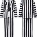 Scary Halloween Costumes for Men Black and White Striped Suit Adult 80s Horror Movie Character Cosplay Outfit (Large)