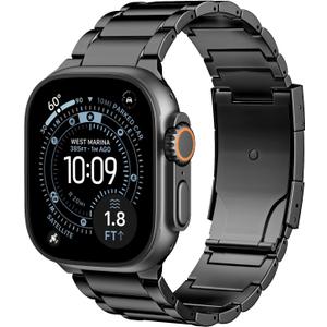 Upgraded Titanium Band Replacement Compatible with Apple Watch Band Ultra 3 Ultra 2/Ultra 49mm,iWatch Series 11/10 46mm,9/8/7 45mm,SE3/SE2/SE/6/5/4 44mm,3/2/1 42mm, Titanium Watch Band, Black