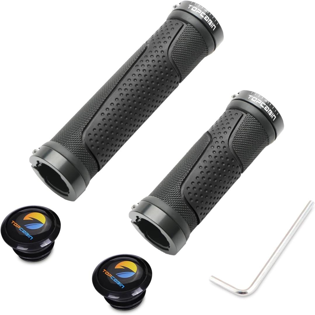 Bike Handlebar Grips,Short Mini Bicycle Handlebar Grips Two-Color Rubber Bike Grips Fit Many Standard Bikes 2PCS 90MM Length (Aluminum Double Lock - Black - 130mm & 90mm)