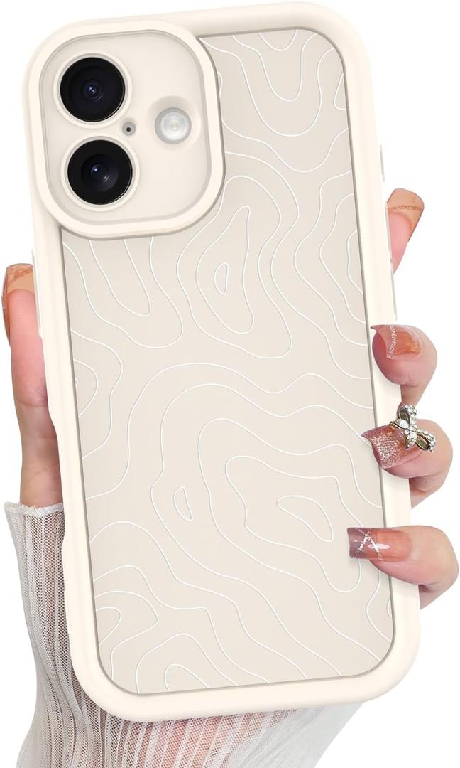 MZELQ for iPhone 17 Case 2025 Case, Silicone Wave Ripple Cute Pattern, Camera Protection Soft Slim Shockproof for Girls Women -White