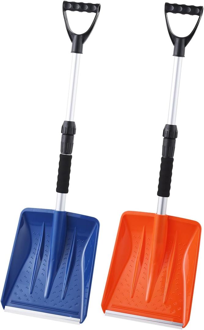 YEITSNOW Kids Snow Shovel Snowman Maker Portable Snow Removal Winter Emergency Tools for Car Driveways Use with Extendable Handle Foam Grip Aluminum Wear Strip