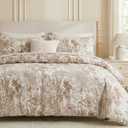 Khaki Floral Duvet Cover King Size 100% Cotton Vintage Botanical Duvet Cover Set 3 Pcs Soft Flower Bedding Set Breathable and Lightweight
