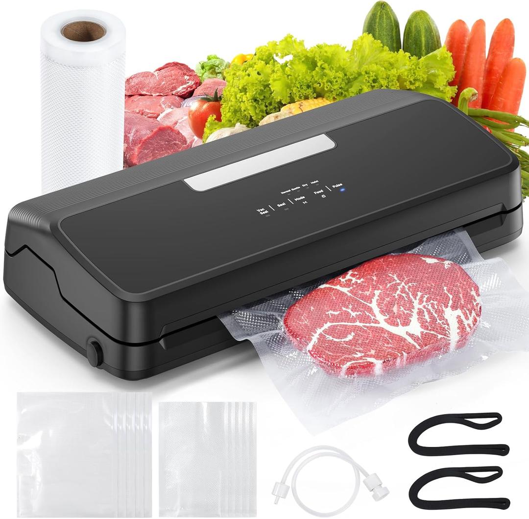 Vacuum Sealer Machine, 7-in-1 Vacuum Sealer for Food with Built-in Cutter and Bag Storage, Dry/Moist/Gentle Mode, Removable Drip tray, Complete Starter Kits