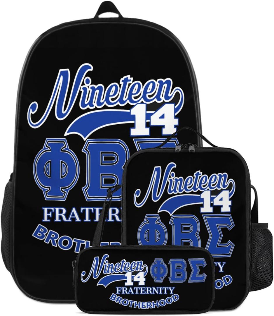 Lightweight Fraternity Backpack Gift Set Paraphernalia Durable 600D Oxford Backpack with Lunch Bag Pencil Case (Blue, One Size)