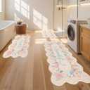 3 Pcs Flowers Kitchen Rug Set, Coquette Room Carpet Decor Bathroom Runner Rugs Soft Floral Bath Mat, Non Skid Romantic Rose Flower Area Rugs for Bath, Bedroom and Living Room