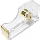 MultiBey Clear Acrylic Gold 1 Inch Core Desktop Adhesive Tape Dispenser Cutter with Tape Office School Gift Idea (Gold)