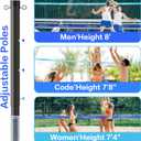 Volleyball Net for Backyard, Professional Portable Outdoor Heavy Duty Volleyball Net Set with Adjustable Aluminum Poles, Anti-Sag Design, Double Tension Adjuster for Beach, Grass |1680D Bag