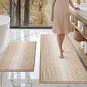 BSICPRO Bathroom Rugs and Mats Sets, 2 Piece Thick Absorbent Chenille Bath Mat Rug Set Non Slip, Soft Shaggy Bath Floor Mats for Bathroom, Machine Washable (20" x 47" Plus 16" x 24", Beige)