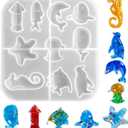 Ocean Sea Animal Silicone Mold Marine Organism Epoxy Resin Crafts Mold Ocean Theme Starfish Dophin Seahorse Fish Casting Mould for DIY Craft Jewelry Pendant Making