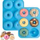 Aichoof Silicone Donut Mold for 6 Doughnuts, Set of 2. Food Grade LFGB Silicone Bagels Baking Pan, Non-Stick, Dishwasher Safe, Heat Resistant and Microwave Safe(Blue)