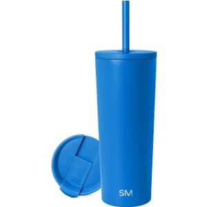 Simple Modern Insulated Tumbler with Lid and Straw | Iced Coffee Cup Reusable Stainless Steel Water Bottle Travel Mug | Gifts for Women Men Her Him | Classic Collection | 24oz | Supersonic Blue
