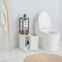 SUNTAGE Small Bathroom Storage Cabinet, Narrow Side Bathroom Organizer w/Toilet Paper Roll Holder and Metal Frame, Slim Toilet Paper Storage Cabinet for Bathroom, White
