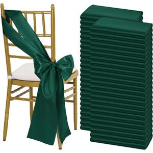 100 PCS Satin Chair Sashes Bows, Dark Green Ribbon Ties Back Sash for Wedding Birthday Banquet Party Hotel Event Cover Decoration (7 x 108 Inch)