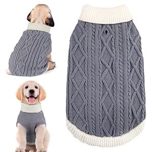 Small Dog Sweaters with Leash Hole Turtleneck Dog Sweaters Knitwear Boys Girls Warm Soft and High Stretch Pet Clothes for Fall Winter，Pet Shirts for Kitten Puppy Grey Large